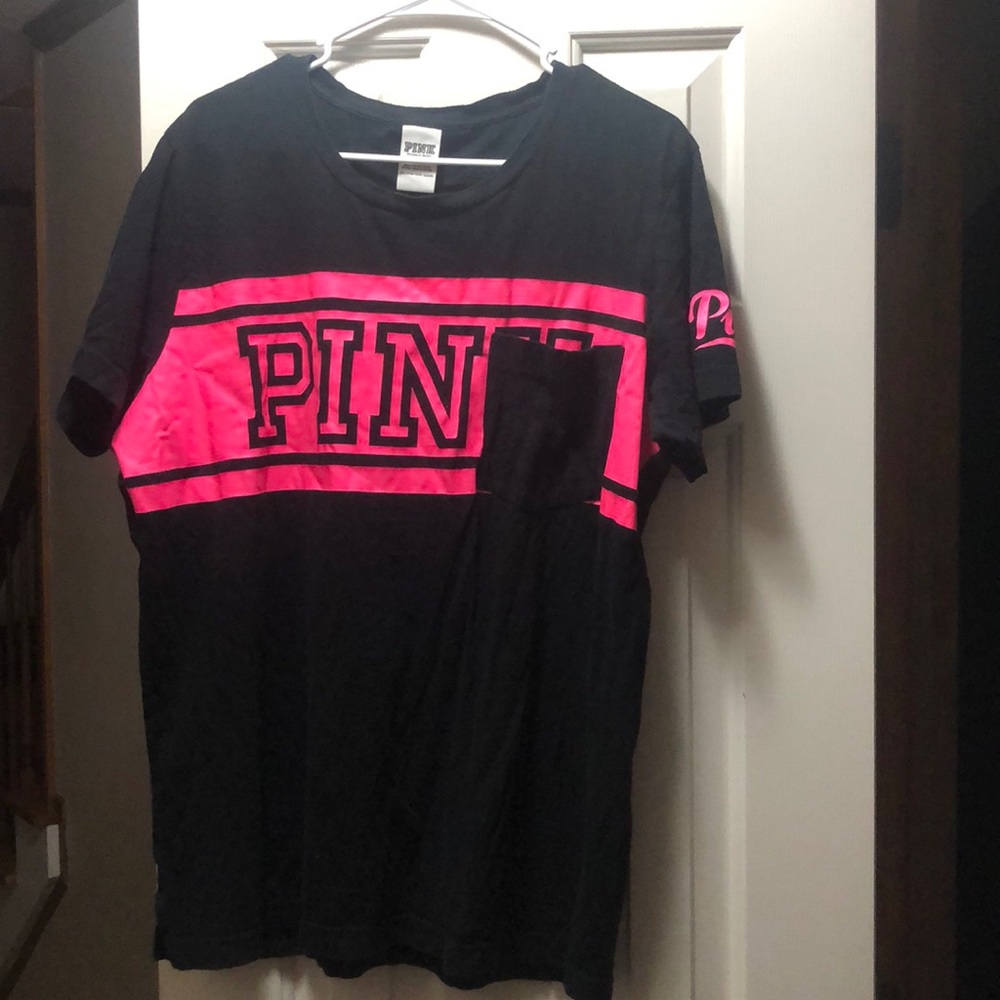 Black PINK Shirt with pink lettering and pocket